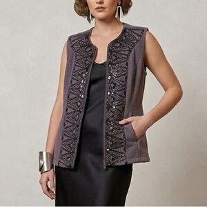 Bob Mackie Wearable Art Purple Fleece Vest XS-Small
